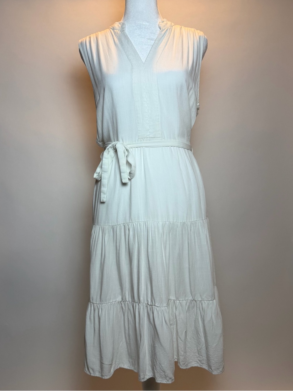 Monteau Sleeveless Ruffle V-Neck Tiered Maxi Dress with Waist Tie